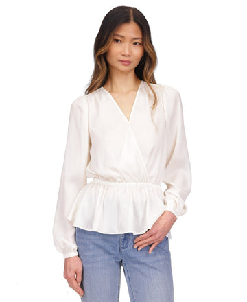 Michael Kors Women's Satin Faux Wrap Top Ivory Size L MSRP $98