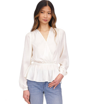 Michael Kors Women's Satin Faux Wrap Top Ivory Size L MSRP $98