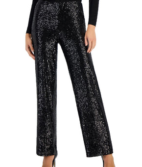 Anne Klein Womens Sequined Wide Leg Pants Black Size XL