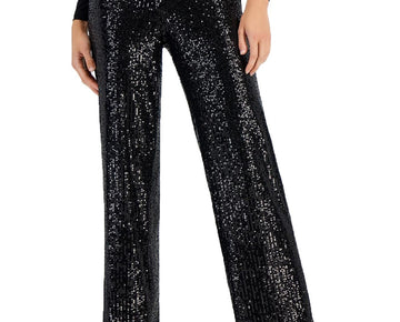 Anne Klein Womens Sequined Wide Leg Pants Black Size XL