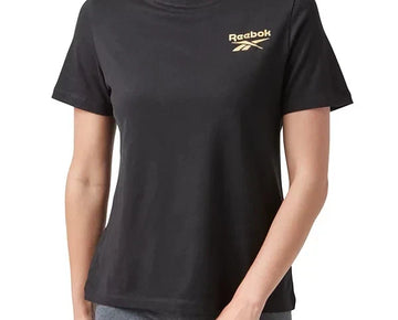 Reebok Women's Cotton Shine Logo T-Shirt Black Size XS