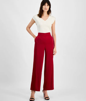 Anne Klein Women's High Rise Wide-Leg Pull-On Pants Red Size XXL MSRP $99