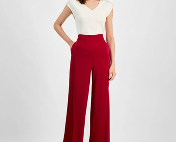 Anne Klein Women's High Rise Wide-Leg Pull-On Pants Red Size XXL MSRP $99