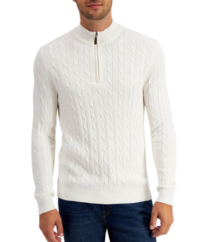 Club Room Men's Cable Knit Quarter Zip Sweater Winter Ivory XL Cotton