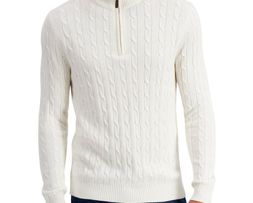 Club Room Men's Cable Knit Quarter Zip Sweater Winter Ivory XL Cotton