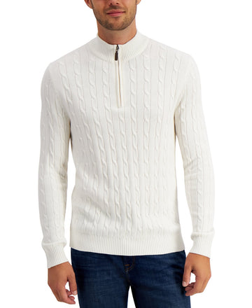 Club Room Men's Cable Knit Quarter Zip Sweater Winter Ivory XL Cotton