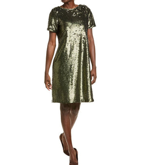 Anne Klein womens Sequin T-Shirt Dress, Size 8, Green MSRP $149