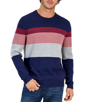 Club Room Mens Striped Cotton Crewneck Sweater Navy Size M