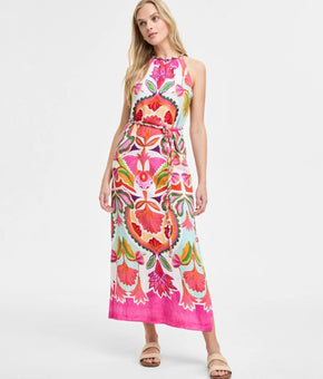 Vince Camuto Women's Printed Halter Sleeveless Maxi Dress Pink Size 16 $168