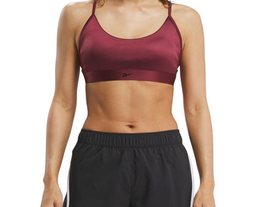 Reebok Women Shine Lux Strappy Medium-Impact Sports Bra Burgundy Size M MSRP $40