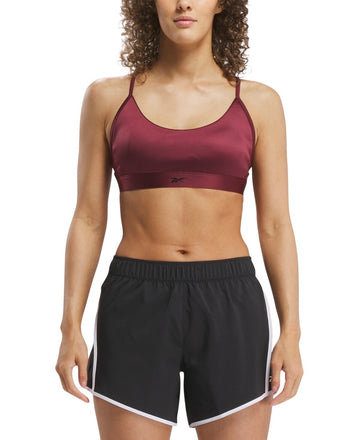 Reebok Women Shine Lux Strappy Medium-Impact Sports Bra Burgundy Size M MSRP $40