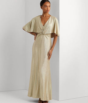 Lauren Ralph Lauren Women's Twist-Front Cape-Overlay Gown Gold Size 8 $295