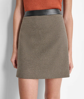 DKNY Women's Faux-Leather-Trim Mini Skirt Brown Size 10 MSRP $89