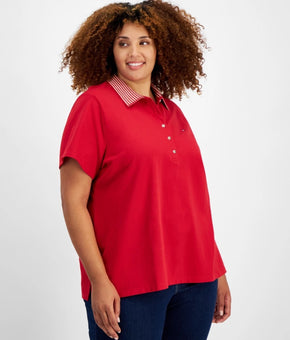 Tommy Hilfiger Plus Size 2X Striped-Collar Polo Shirt Red MSRP $70