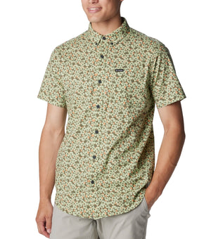 Columbia Mens Regular fit Short Sleeve Button-Up Shirt Small Green
