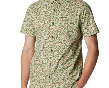 Columbia Mens Regular fit Short Sleeve Button-Up Shirt XL Green Floral