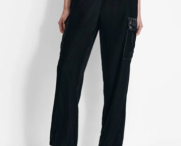 DKNY Women's High-Rise Wide-Leg Velvet Cargo Pants Black Size XL MSRP $109