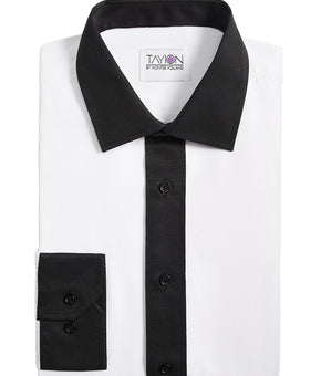Tayion Men's Slim-Fit Black Trim Solid Dress Shirt White Size 17/17.5 x 36/37