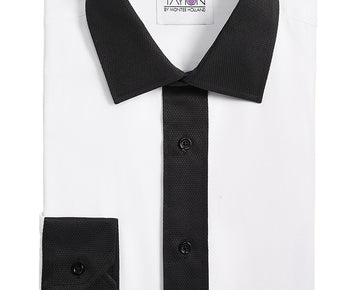 Tayion Men's Slim-Fit Black Trim Solid Dress Shirt White Size 17/17.5 x 36/37