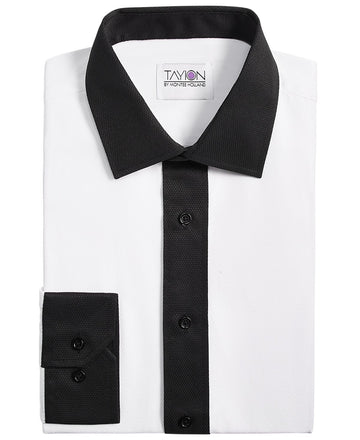 Tayion Men's Slim-Fit Black Trim Solid Dress Shirt White Size 17/17.5 x 36/37