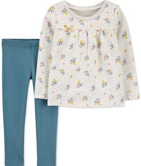Carter's Baby Girls 2-Pc. Fleece Top & Metallic Leggings Set Size 18M Gray