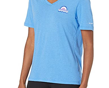 Columbia Women's Bluebird Day Relaxed V Neck, Harbor Blue Heather Plus 2X
