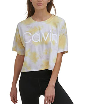 Calvin Klein Performance Cropped Tie-Dyed T-Shirt (X-Large) Yellow