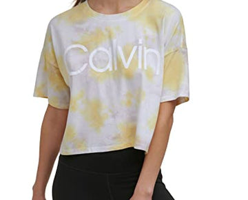 Calvin Klein Performance Cropped Tie-Dyed T-Shirt (X-Large) Yellow