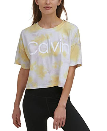 Calvin Klein Performance Cropped Tie-Dyed T-Shirt (X-Small) Yellow Size XS