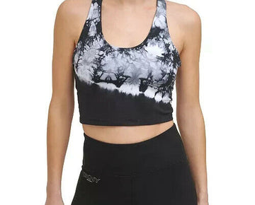 Dkny Womens Tie Dye Racerback Cropped Tank BLACK Size XL MSRP $45