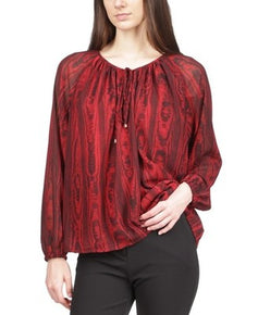 Michael Kors Women's Moire Tie-Neck Dressy Blouse, Red, Size XL MSRP $125