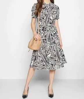 Lauren Ralph Lauren Paisley MIDI Dress Black Cream Size 12 MSRP $155