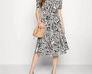 Lauren Ralph Lauren Paisley MIDI Dress Black Cream Size 12 MSRP $155