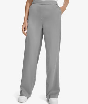 Calvin Klein Women's Elastic-Back Wide-Leg Pants Gray Size L MSRP $90
