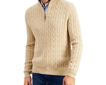 Club Room Mens Cotton 1/4-Zip Pullover Sweater Beige Size M
