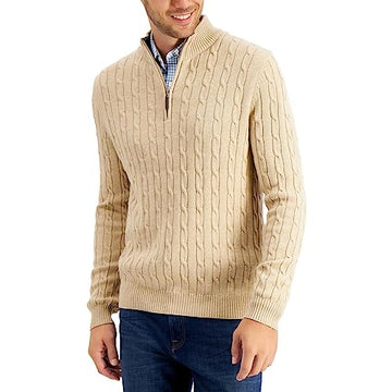Club Room Mens Cotton 1/4-Zip Pullover Sweater Beige Size M