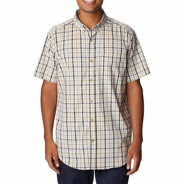 Columbia Men' Rapid Rivers II Plaid Button-Down Shirt Beige Size: S MSRP $50