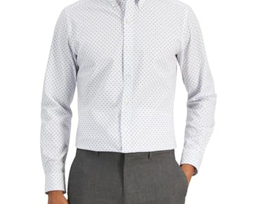 Club Room Mens Slim Fit 4-Way Stretch Ditsy Floral Dress Shirt Size L Blue White