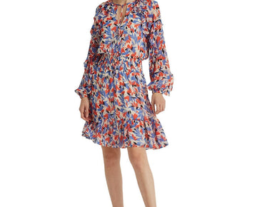 Lauren Ralph Lauren Petite Fit Flare Floral Dres Blue orange Multi Size 2P $185