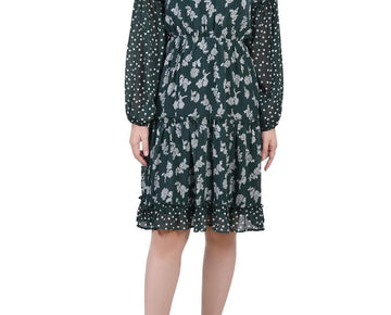 NY Collection Womens Petites Printed Above Knee Dress Size PL Green