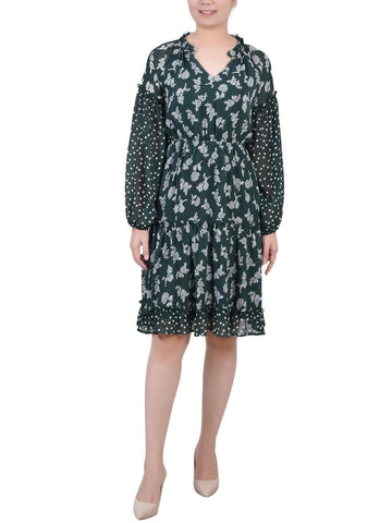 NY Collection Womens Petites Printed Above Knee Dress Size PL Green