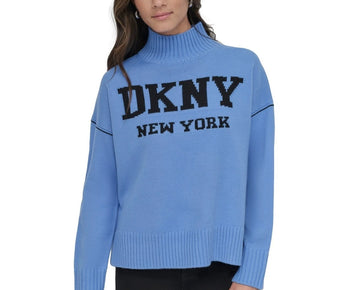 DKNY Jeans Women's Intarsia Logo Turtleneck Sweater Blue Size S MSRP $79