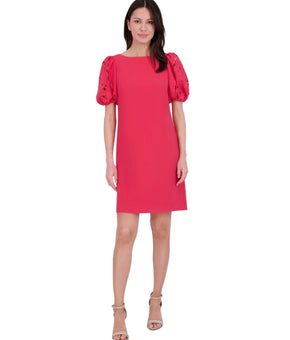 Vince Camuto Women Boat-Neck Signature Crepe eyelet puff Dress Pink Size 2 $148