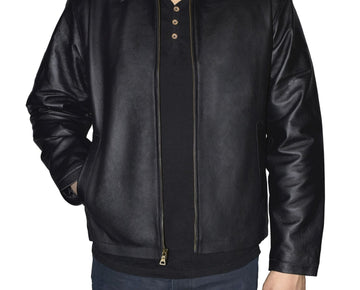 Vintage Leather Mens Black Bomber Coat Size 2XL