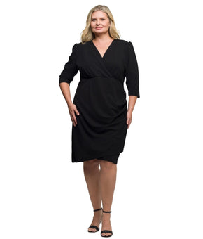 24seven Comfort Apparel V Neck Wrap Dress Black Plus Size 1X Black $101