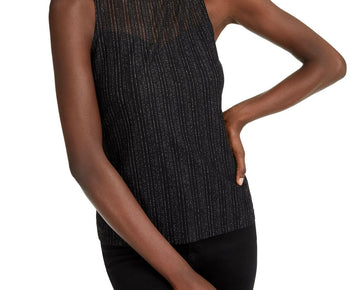 INC Sleeveless Shine Mock-Neck Top womens black Size S MSRP $60