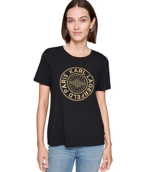KARL LAGERFELD PARIS Women's Graphic T-Shirt Black Size XS MSRP $59