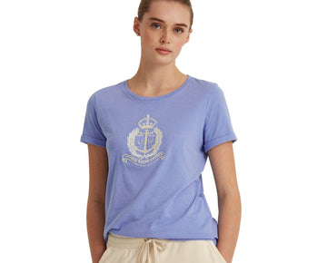 Lauren Ralph Lauren Womens Blue Short Sleeve Crew Neck T-Shirt Size XS MSRP $80