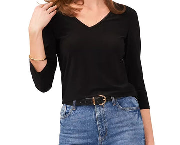 Vince Camuto Womens Solid-Color V-Neck Key Rich Black Size S Black