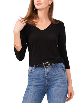 Vince Camuto Womens Solid-Color V-Neck Key Rich Black Size S Black